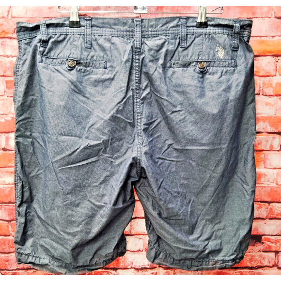 US Polo Assn. Chino Shorts Men 38 Gray Pinstripe Classic Flat Front Slash Pocket - Picture 2 of 8
